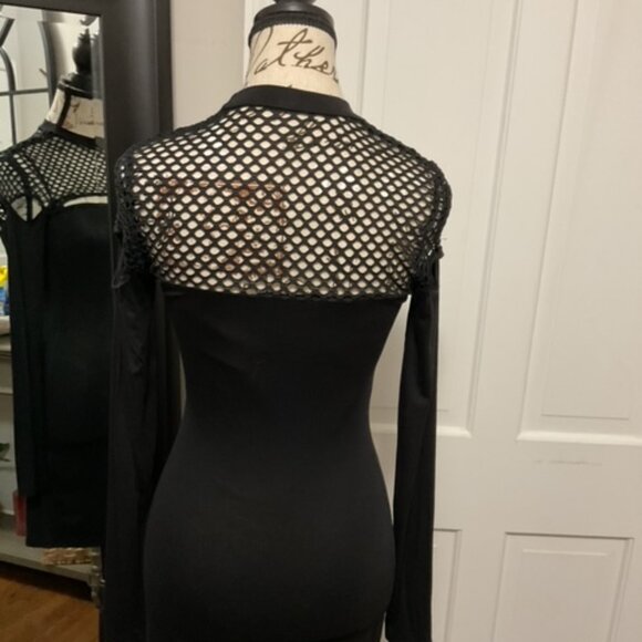 Black Shein Form Fitting Dress - Mesh Top, Size 6 - Picture 2 of 7